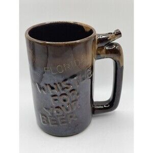 Vintage Japanese Made “Florida Whistle For Your Beer” Cup Brown drinking Mug